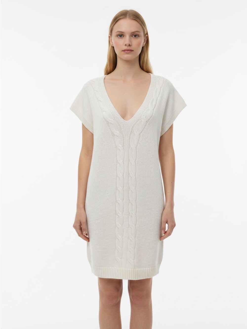 NEW And Now This Cream Cable-Knit V-Neck Sleeveless Sweater Dress Vest Y2K